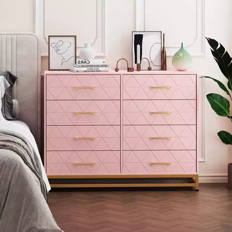 Commode TROPOW pour chambre à coucher avec 8 tiroirs, commode de meuble TV, grande commode en bois pour rangement et organisation (Blanc)