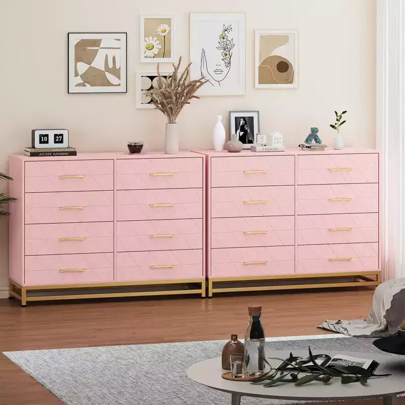Commode TROPOW pour chambre à coucher avec 8 tiroirs, commode de meuble TV, grande commode en bois pour rangement et organisation (Blanc)