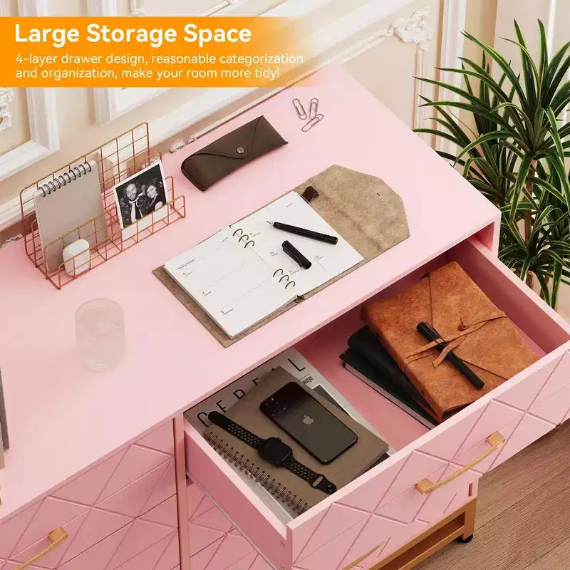 Commode TROPOW pour chambre à coucher avec 8 tiroirs, commode de meuble TV, grande commode en bois pour rangement et organisation (Blanc)