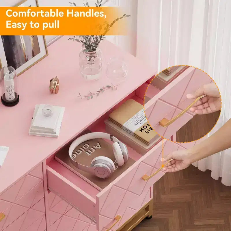Commode TROPOW pour chambre à coucher avec 8 tiroirs, commode de meuble TV, grande commode en bois pour rangement et organisation (Blanc)