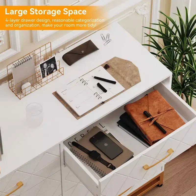 Commode TROPOW pour chambre à coucher avec 8 tiroirs, commode de meuble TV, grande commode en bois pour rangement et organisation (Blanc)