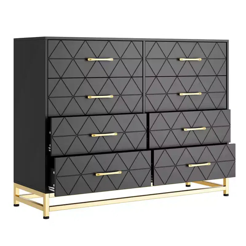 Commode TROPOW pour chambre à coucher avec 8 tiroirs, commode de meuble TV, grande commode en bois pour rangement et organisation (Blanc)