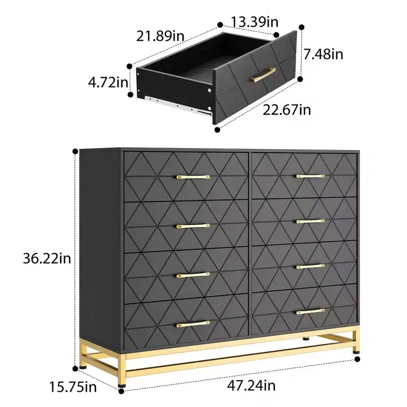 Commode TROPOW pour chambre à coucher avec 8 tiroirs, commode de meuble TV, grande commode en bois pour rangement et organisation (Blanc)