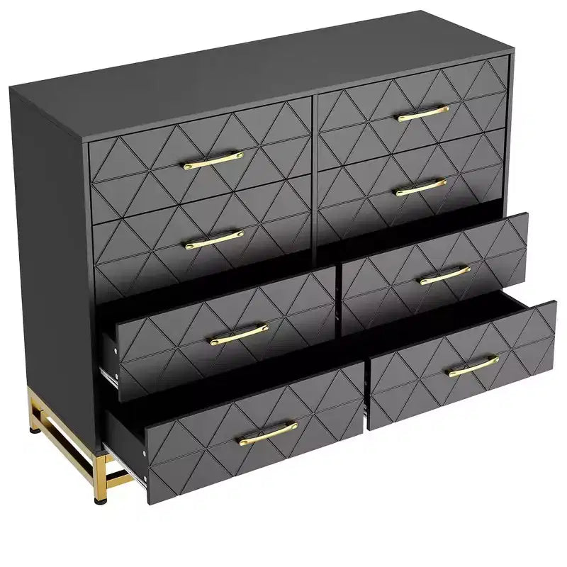 Commode TROPOW pour chambre à coucher avec 8 tiroirs, commode de meuble TV, grande commode en bois pour rangement et organisation (Blanc)
