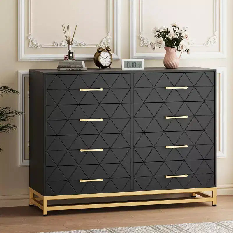 Commode TROPOW pour chambre à coucher avec 8 tiroirs, commode de meuble TV, grande commode en bois pour rangement et organisation (Blanc)