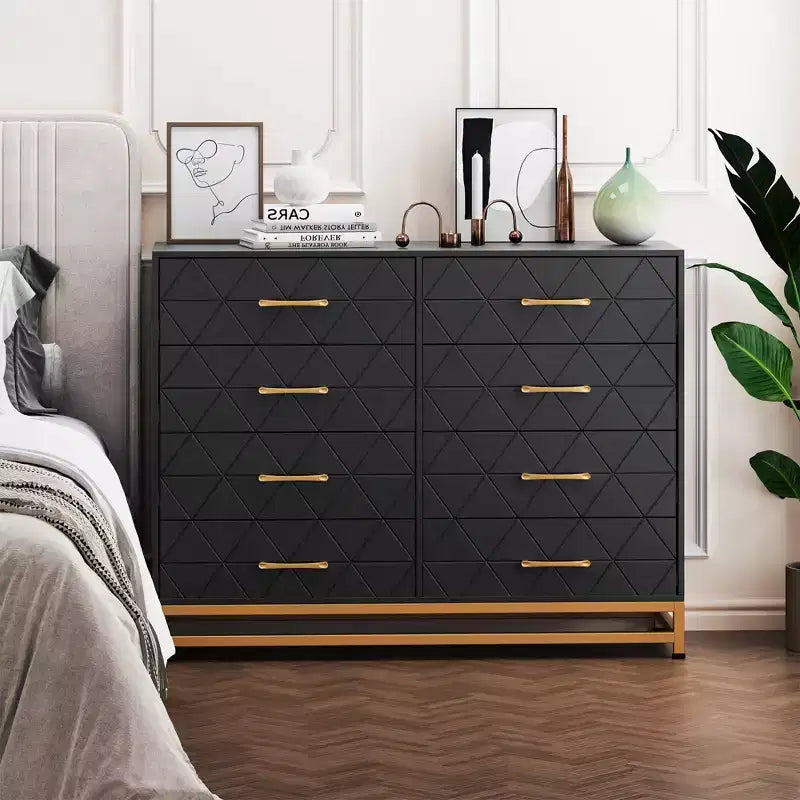 Commode TROPOW pour chambre à coucher avec 8 tiroirs, commode de meuble TV, grande commode en bois pour rangement et organisation (Blanc)