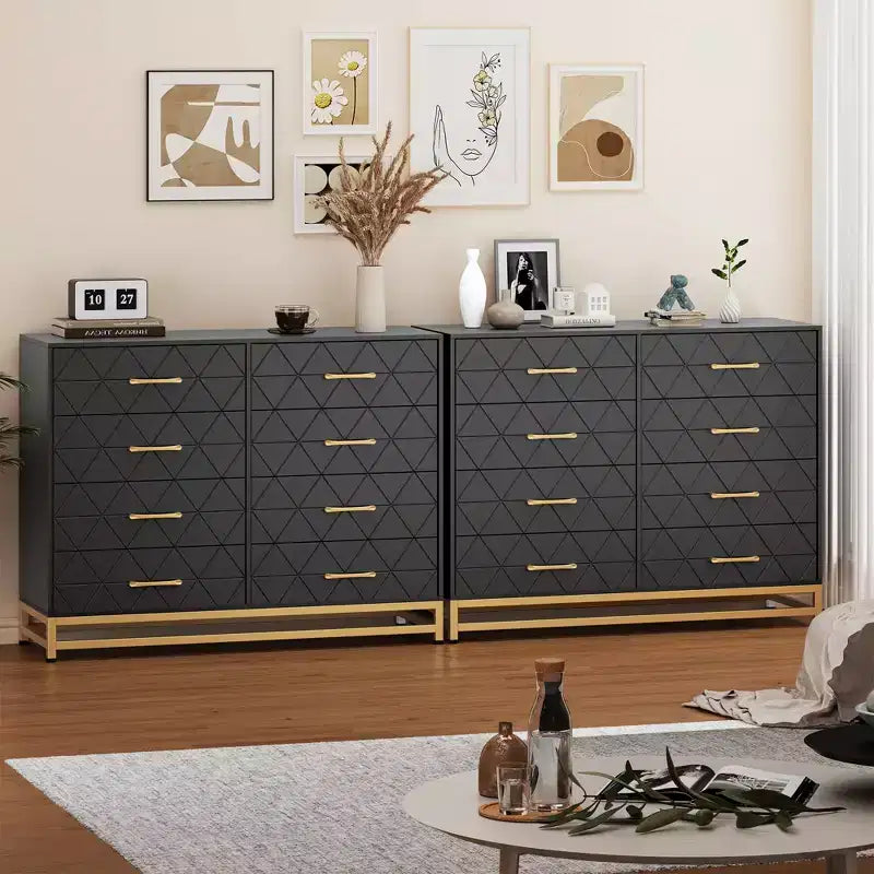 TROPOW Dresser for Bedroom with 8 Drawer, TV Stand Dressers Chest of Drawers Large Wood Dresser for Storage and Organization (White)