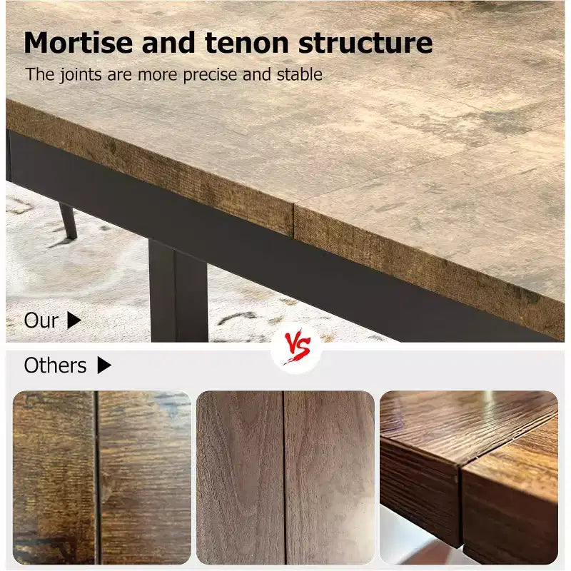 79 grande table à manger rectangulaire pour 6-8 personnes, table de cuisine industrielle en bois avec pieds en métal