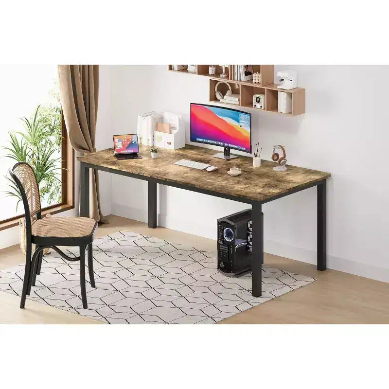 79 grande table à manger rectangulaire pour 6-8 personnes, table de cuisine industrielle en bois avec pieds en métal