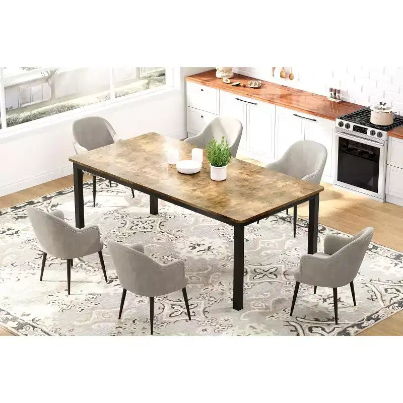 79 grande table à manger rectangulaire pour 6-8 personnes, table de cuisine industrielle en bois avec pieds en métal