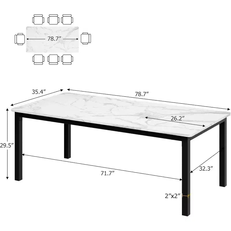 79 grande table à manger rectangulaire pour 6-8 personnes, table de cuisine industrielle en bois avec pieds en métal