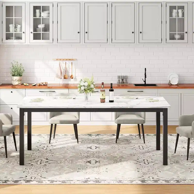 79 grande table à manger rectangulaire pour 6-8 personnes, table de cuisine industrielle en bois avec pieds en métal