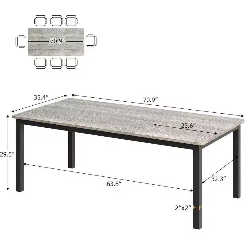 79 grande table à manger rectangulaire pour 6-8 personnes, table de cuisine industrielle en bois avec pieds en métal