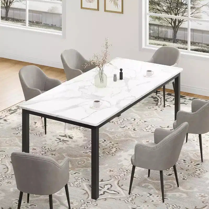 79 grande table à manger rectangulaire pour 6-8 personnes, table de cuisine industrielle en bois avec pieds en métal