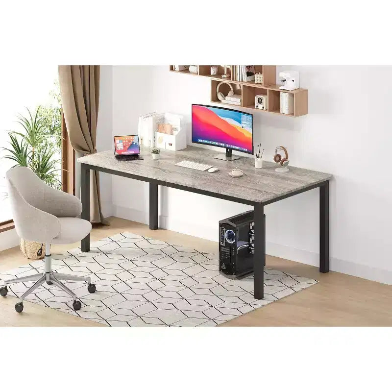 79 grande table à manger rectangulaire pour 6-8 personnes, table de cuisine industrielle en bois avec pieds en métal