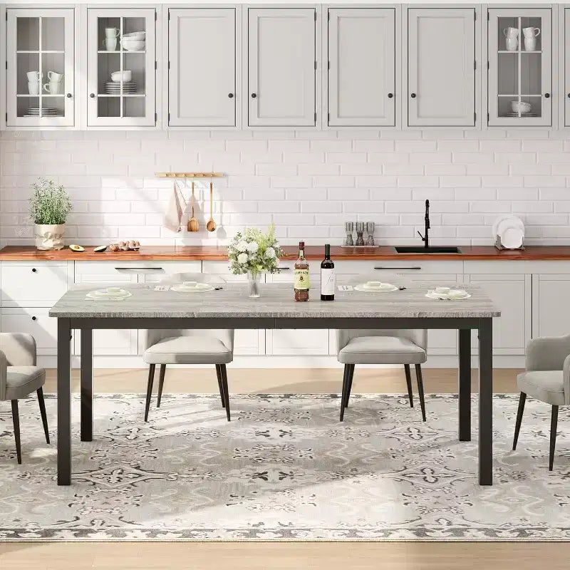 79 grande table à manger rectangulaire pour 6-8 personnes, table de cuisine industrielle en bois avec pieds en métal