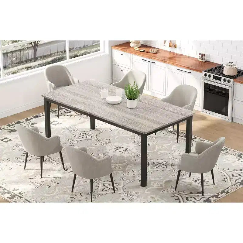 79 grande table à manger rectangulaire pour 6-8 personnes, table de cuisine industrielle en bois avec pieds en métal