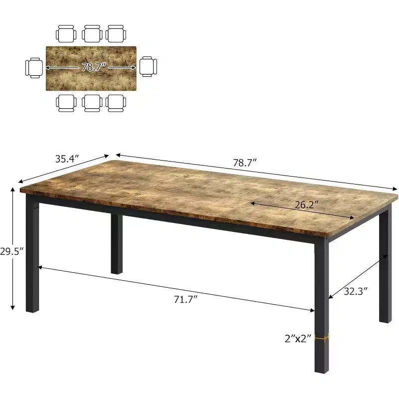 79 grande table à manger rectangulaire pour 6-8 personnes, table de cuisine industrielle en bois avec pieds en métal