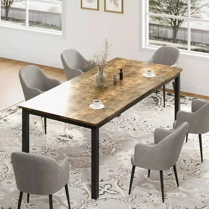 79 grande table à manger rectangulaire pour 6-8 personnes, table de cuisine industrielle en bois avec pieds en métal