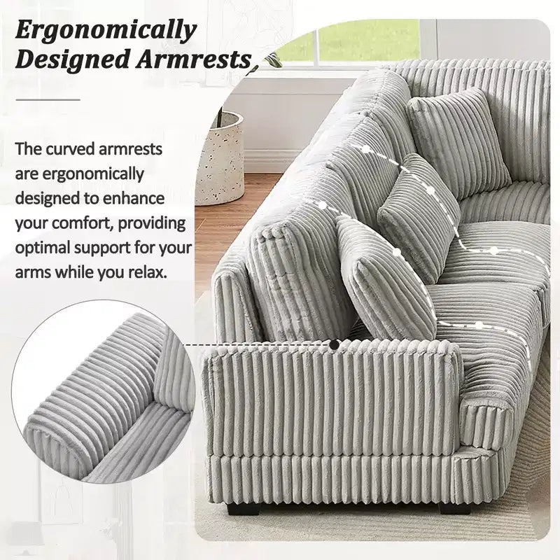Grand canapé sectionnel en U de 129 pouces, canapé moderne rembourré en velours côtelé doux avec méridienne pour salon, beige
