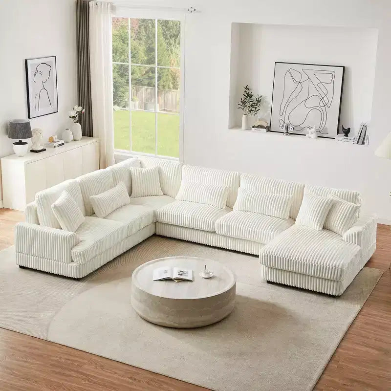 129 Oversized Sectional Sofa U-shaped Sofa Couch Modern Sofa Upholstered in Soft Corduroy with a Chaise Lounge for Living Room, Beige