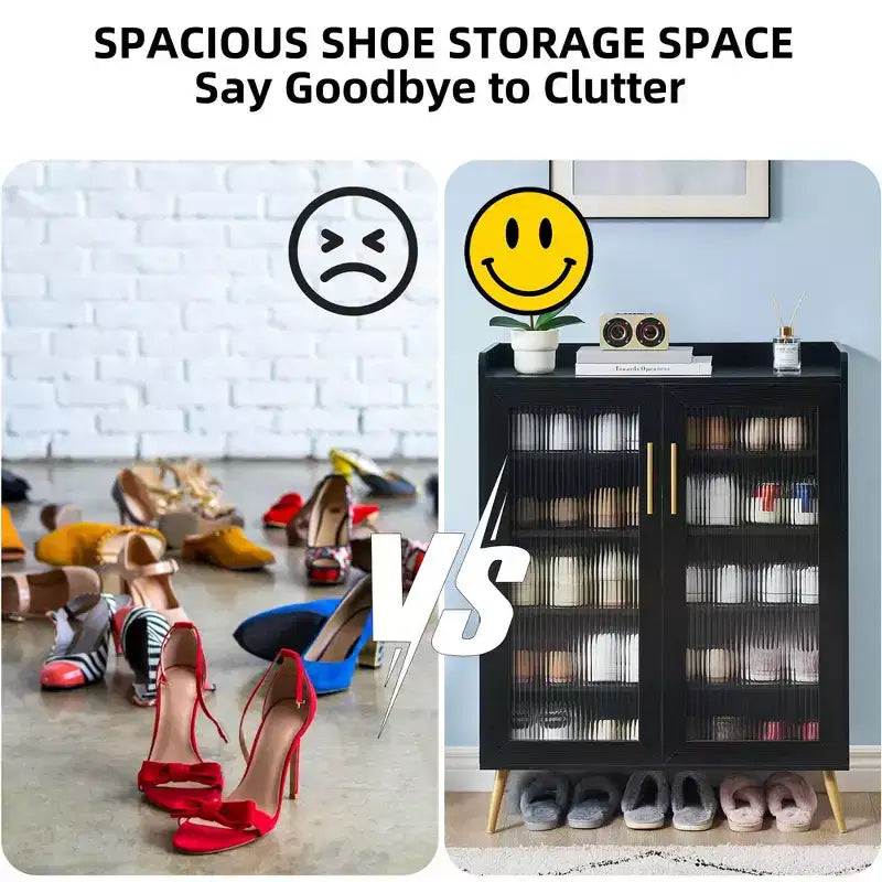 Meuble à chaussures 5 niveaux avec portes vitrées et étagère réglable pour entrée, organisateur de chaussures fin en bois pour 20 paires pour couloir d'appartements