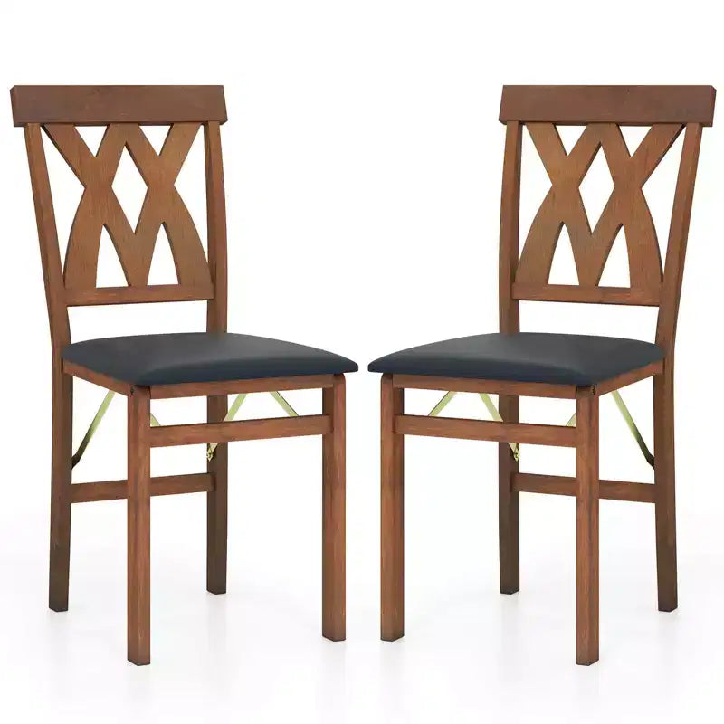 Lot de 2/4 chaises de cuisine pliantes Costway avec structure en bois d'hévéa, assise rembourrée en cuir PVC blanc/marron