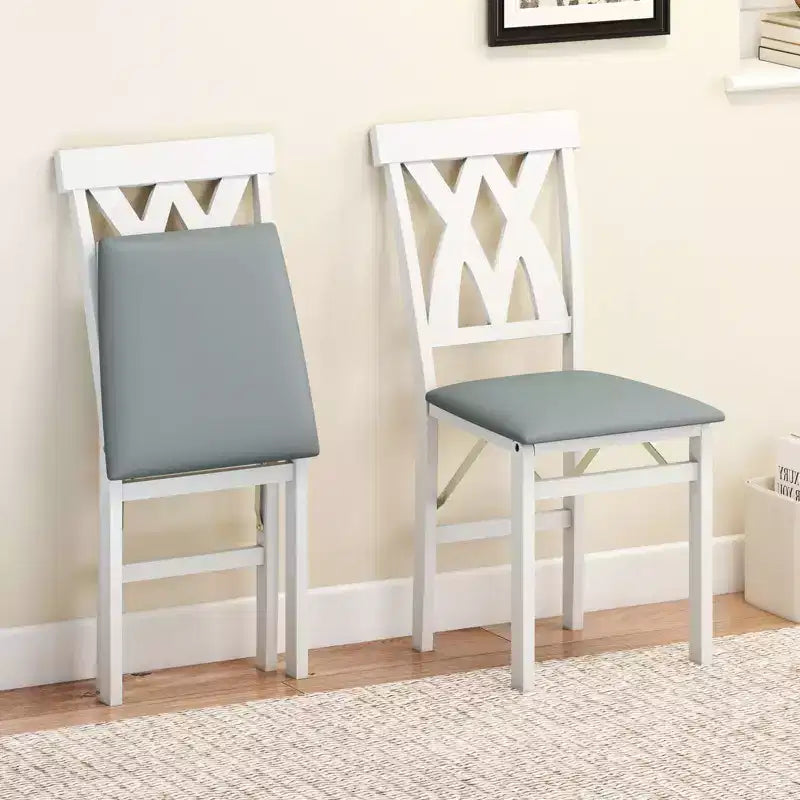 Lot de 2/4 chaises de cuisine pliantes Costway avec structure en bois d'hévéa, assise rembourrée en cuir PVC blanc/marron