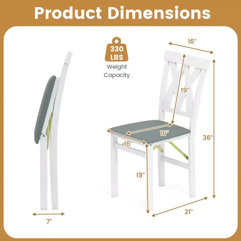 Lot de 2/4 chaises de cuisine pliantes Costway avec structure en bois d'hévéa, assise rembourrée en cuir PVC blanc/marron