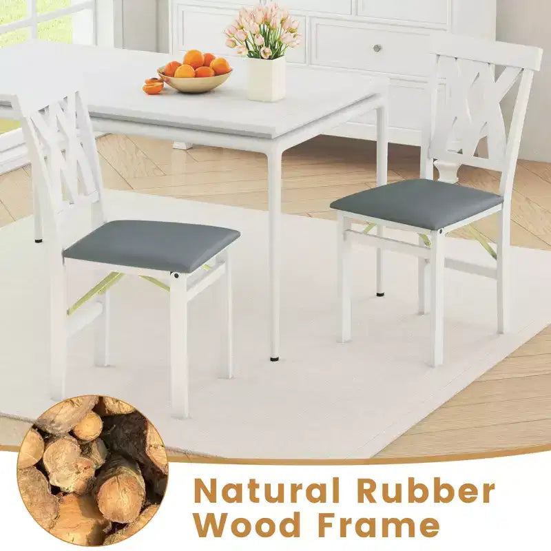 Lot de 2/4 chaises de cuisine pliantes Costway avec structure en bois d'hévéa, assise rembourrée en cuir PVC blanc/marron