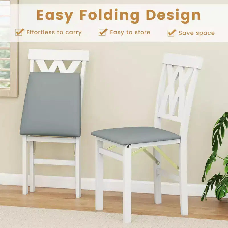 Lot de 2/4 chaises de cuisine pliantes Costway avec structure en bois d'hévéa, assise rembourrée en cuir PVC blanc/marron