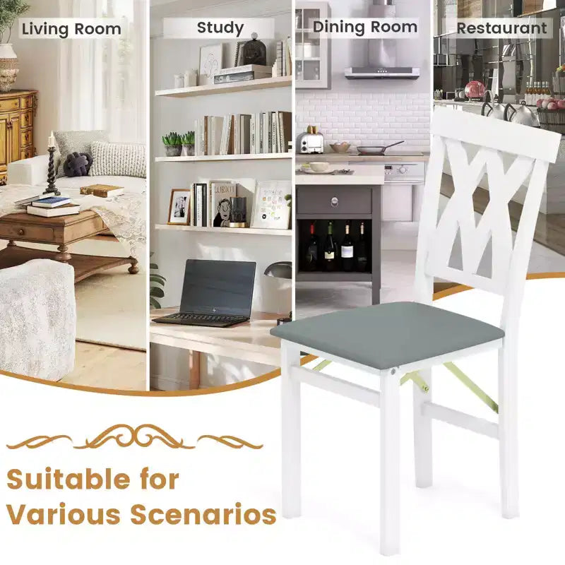 Lot de 2/4 chaises de cuisine pliantes Costway avec structure en bois d'hévéa, assise rembourrée en cuir PVC blanc/marron