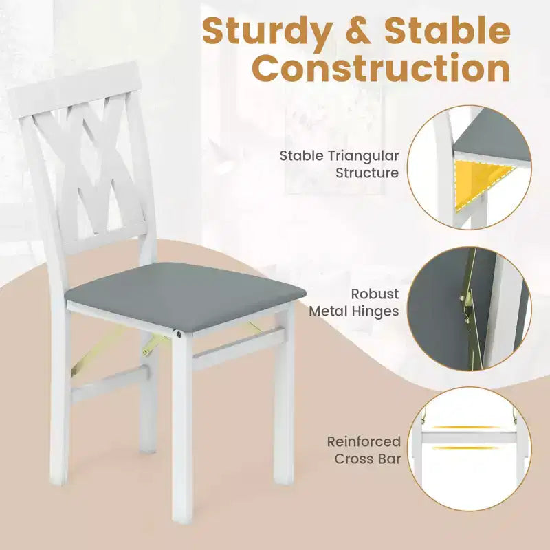Lot de 2/4 chaises de cuisine pliantes Costway avec structure en bois d'hévéa, assise rembourrée en cuir PVC blanc/marron