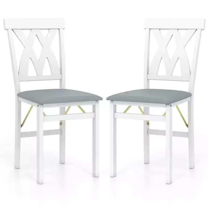 Lot de 2/4 chaises de cuisine pliantes Costway avec structure en bois d'hévéa, assise rembourrée en cuir PVC blanc/marron