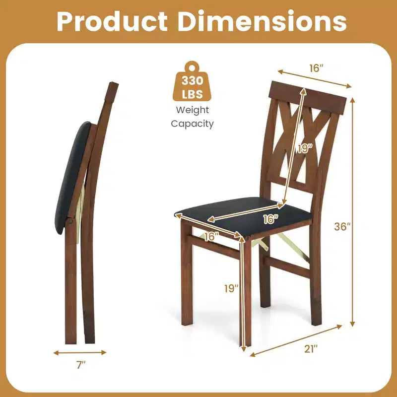Lot de 2/4 chaises de cuisine pliantes Costway avec structure en bois d'hévéa, assise rembourrée en cuir PVC blanc/marron