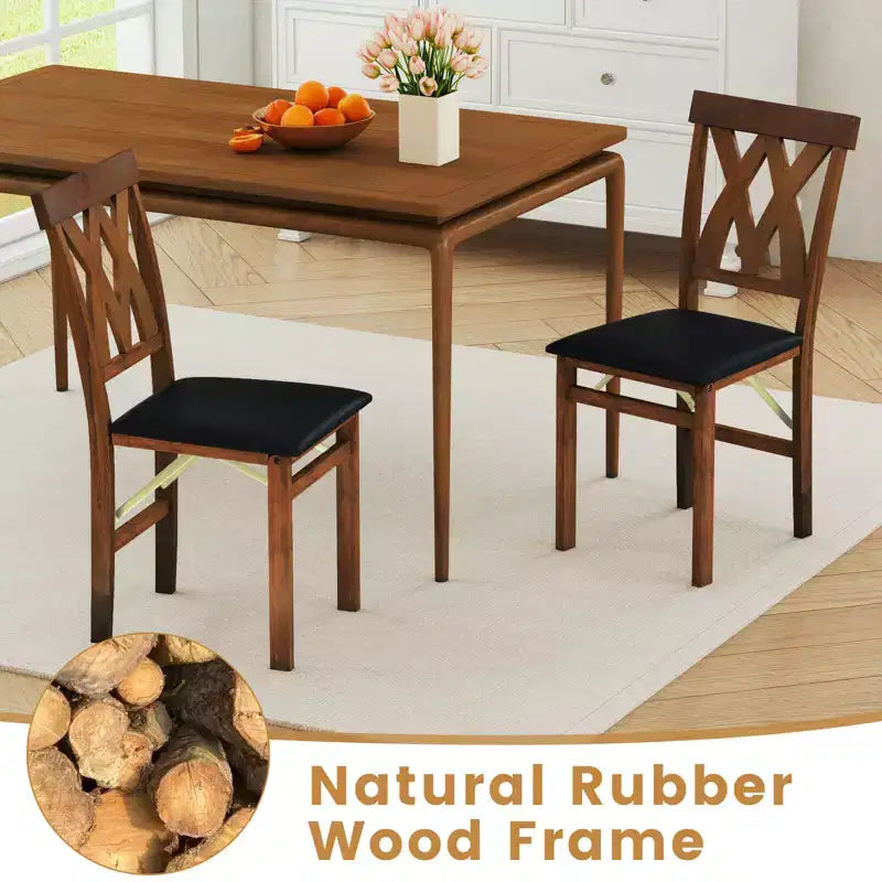 Lot de 2/4 chaises de cuisine pliantes Costway avec structure en bois d'hévéa, assise rembourrée en cuir PVC blanc/marron