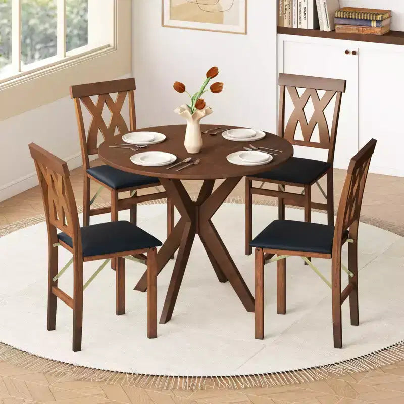 Lot de 2/4 chaises de cuisine pliantes Costway avec structure en bois d'hévéa, assise rembourrée en cuir PVC blanc/marron