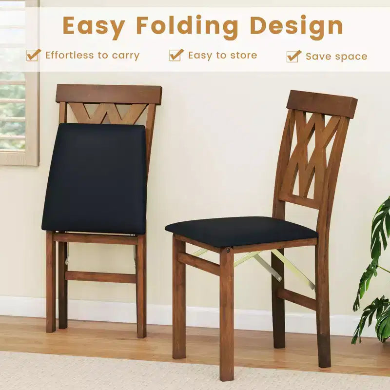Lot de 2/4 chaises de cuisine pliantes Costway avec structure en bois d'hévéa, assise rembourrée en cuir PVC blanc/marron