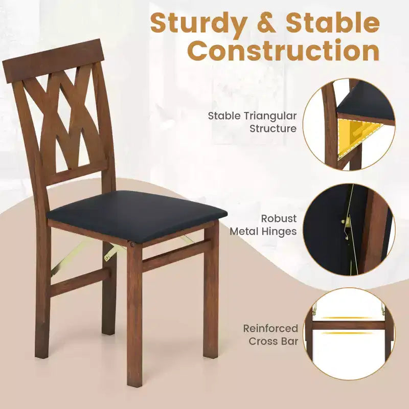 Lot de 2/4 chaises de cuisine pliantes Costway avec structure en bois d'hévéa, assise rembourrée en cuir PVC blanc/marron