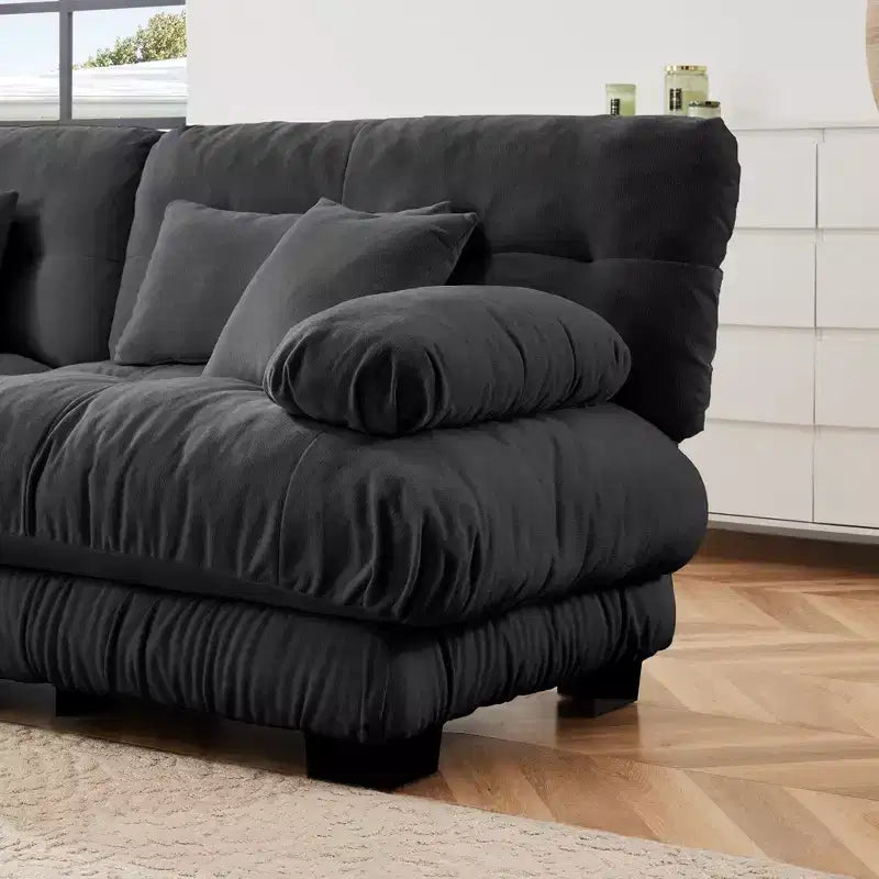 Canapé d'angle 4 places pour salon, canapé douillet "nuage" avec pouf convertible en chenille, café clair