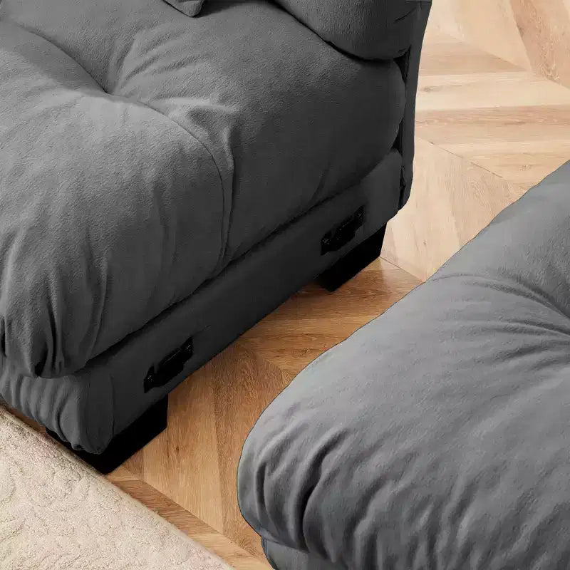 Canapé d'angle 4 places pour salon, canapé douillet "nuage" avec pouf convertible en chenille, café clair