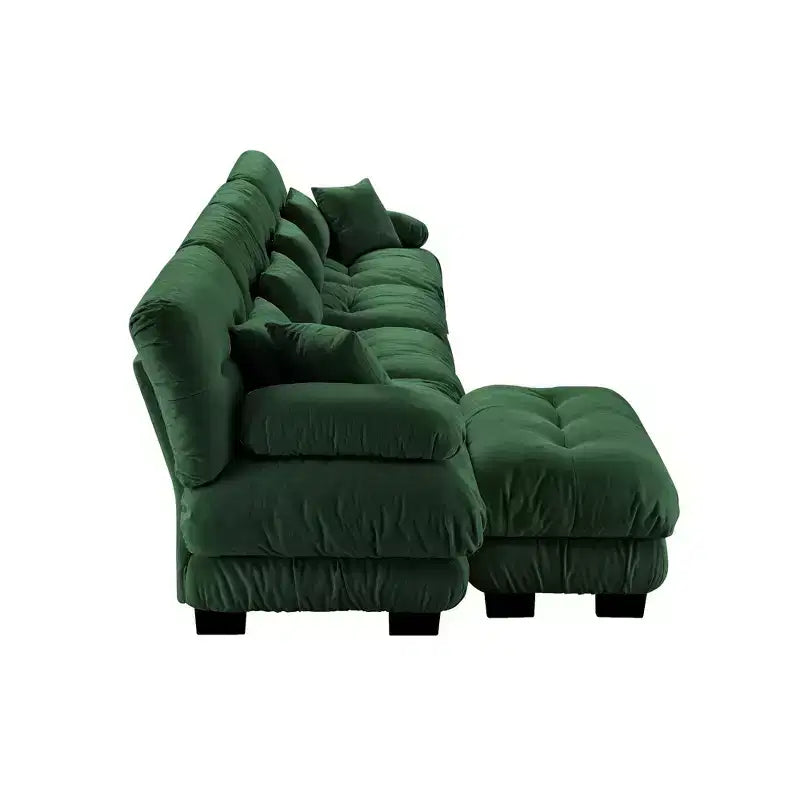 Canapé d'angle 4 places pour salon, canapé douillet "nuage" avec pouf convertible en chenille, café clair