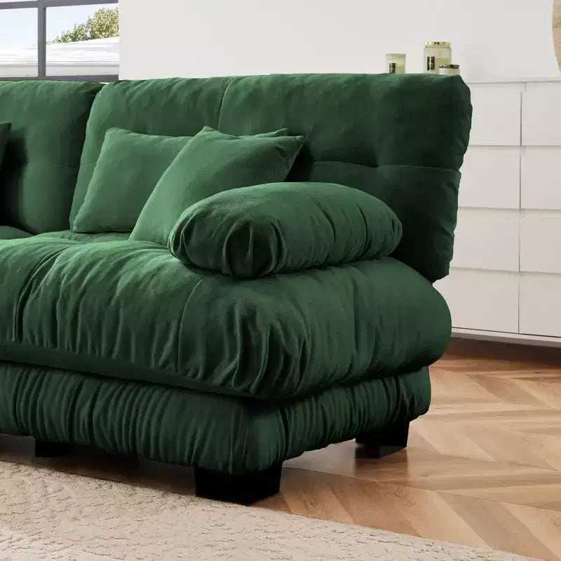 Canapé d'angle 4 places pour salon, canapé douillet "nuage" avec pouf convertible en chenille, café clair