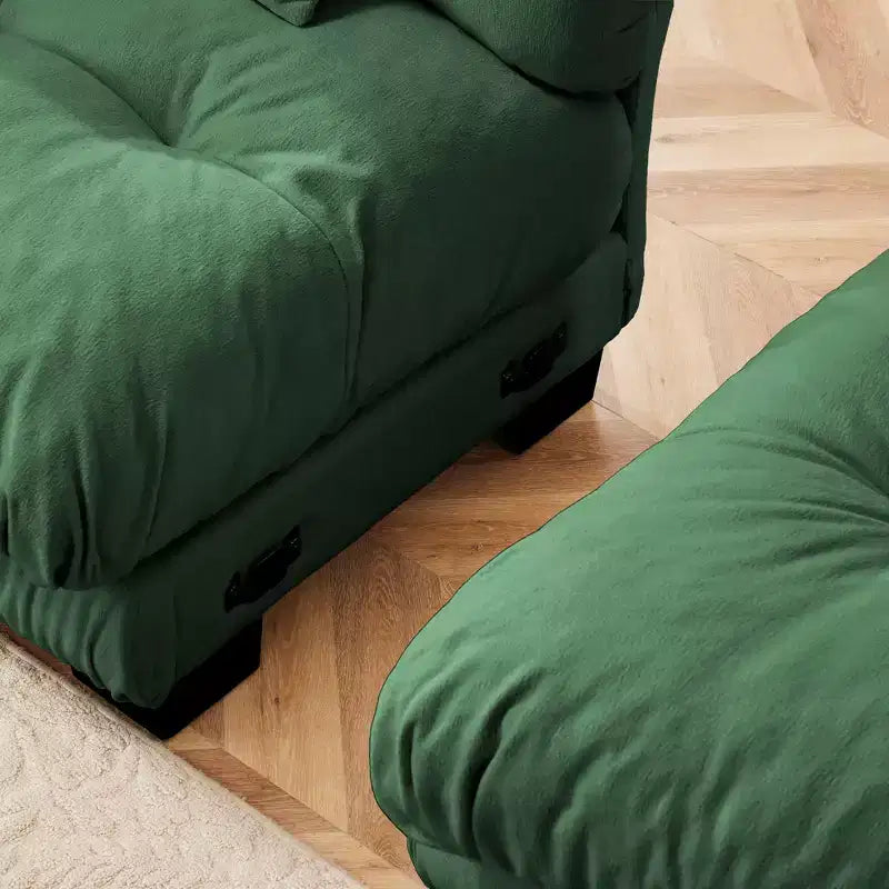 Canapé d'angle 4 places pour salon, canapé douillet "nuage" avec pouf convertible en chenille, café clair