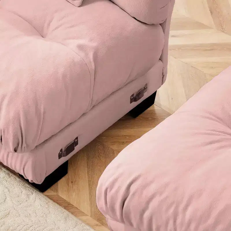 Canapé d'angle 4 places pour salon, canapé douillet "nuage" avec pouf convertible en chenille, café clair