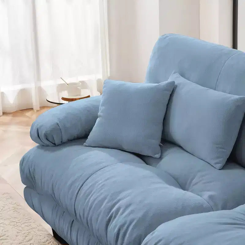 Canapé d'angle 4 places pour salon, canapé douillet "nuage" avec pouf convertible en chenille, café clair