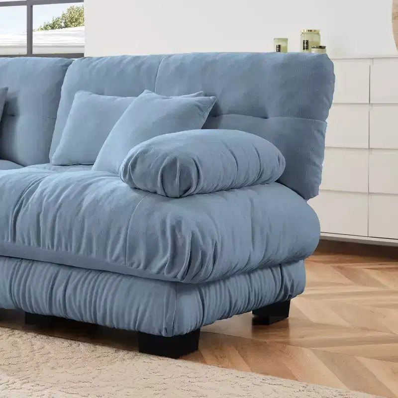 Canapé d'angle 4 places pour salon, canapé douillet "nuage" avec pouf convertible en chenille, café clair