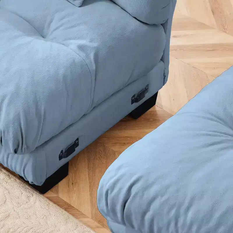 Canapé d'angle 4 places pour salon, canapé douillet "nuage" avec pouf convertible en chenille, café clair