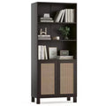 PexFix 5 Shelf Bookshelf with Rattan Doors White Tall Bookcase Display Shelves for Home Office Bedroom