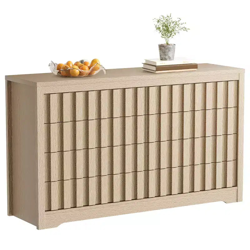 8 Drawer Dresser for Bedroom - Mid Century Modern Chest of Drawers, Wood Tall Nightstand, Striped Fluted Side Table, Enhanced Safety